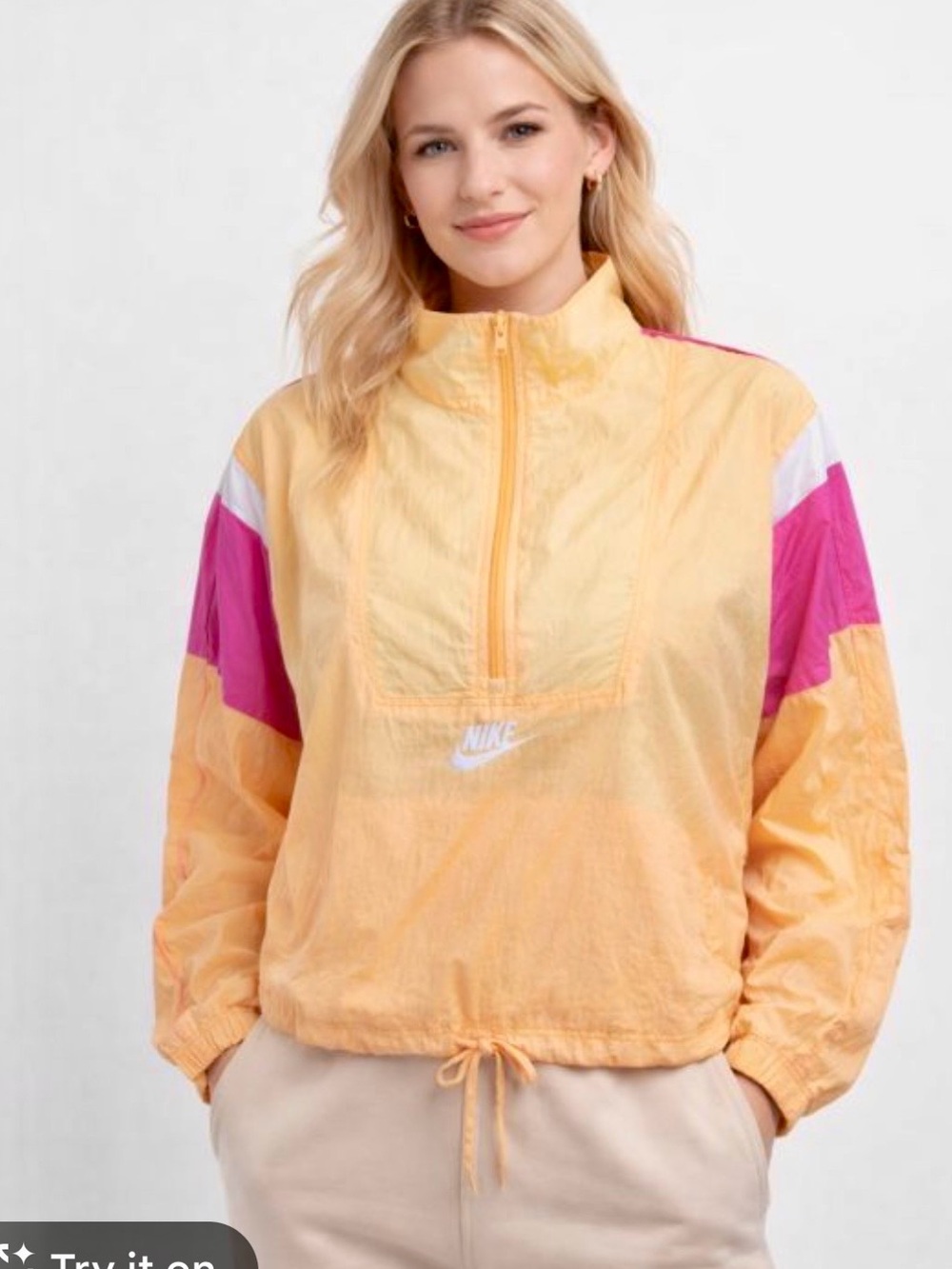 Vintage Nike 90’s Women's Yellow & Pink Quarter-Zip Windbreaker Jacket XS